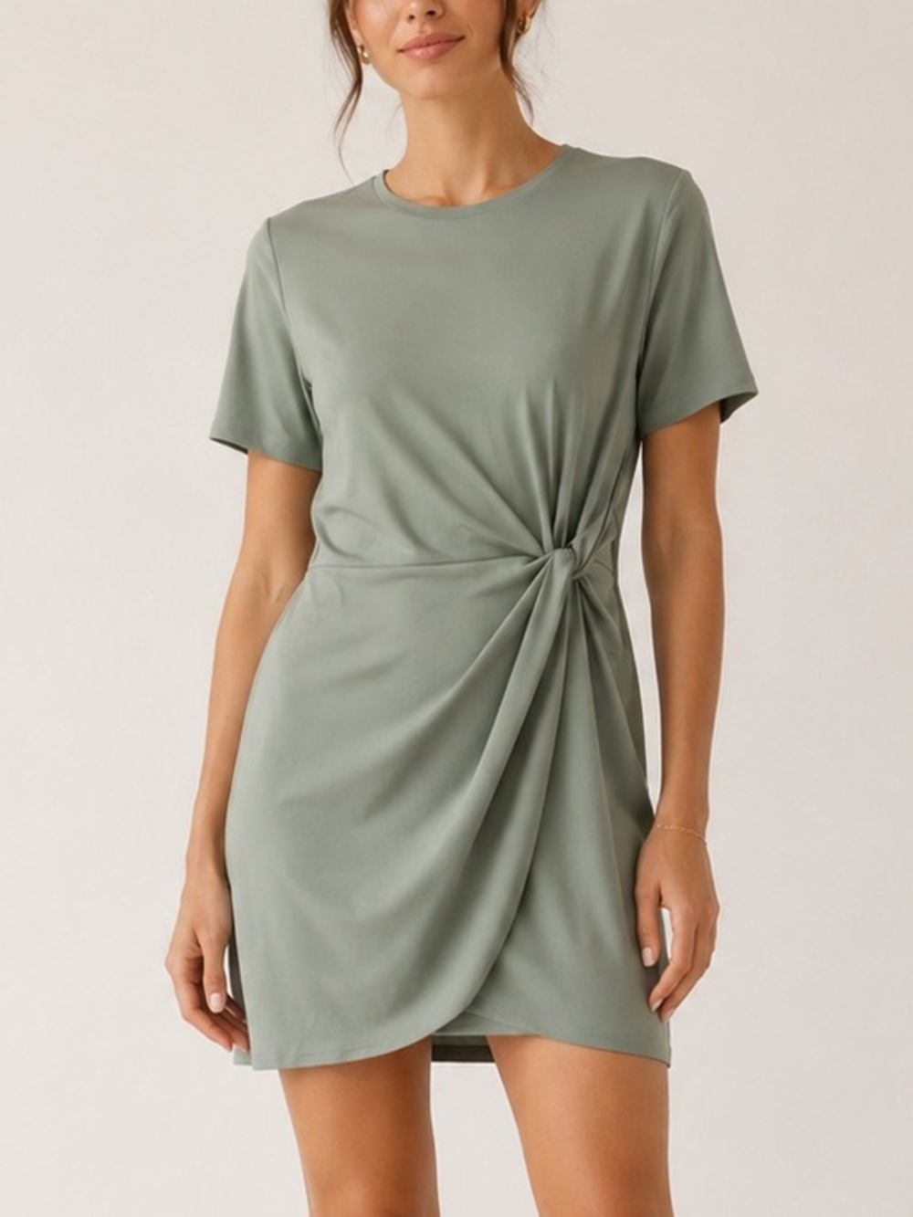 Abercrombie & Fitch Mint Green Side Knot Draped Classic Casual Fit Mini Dress